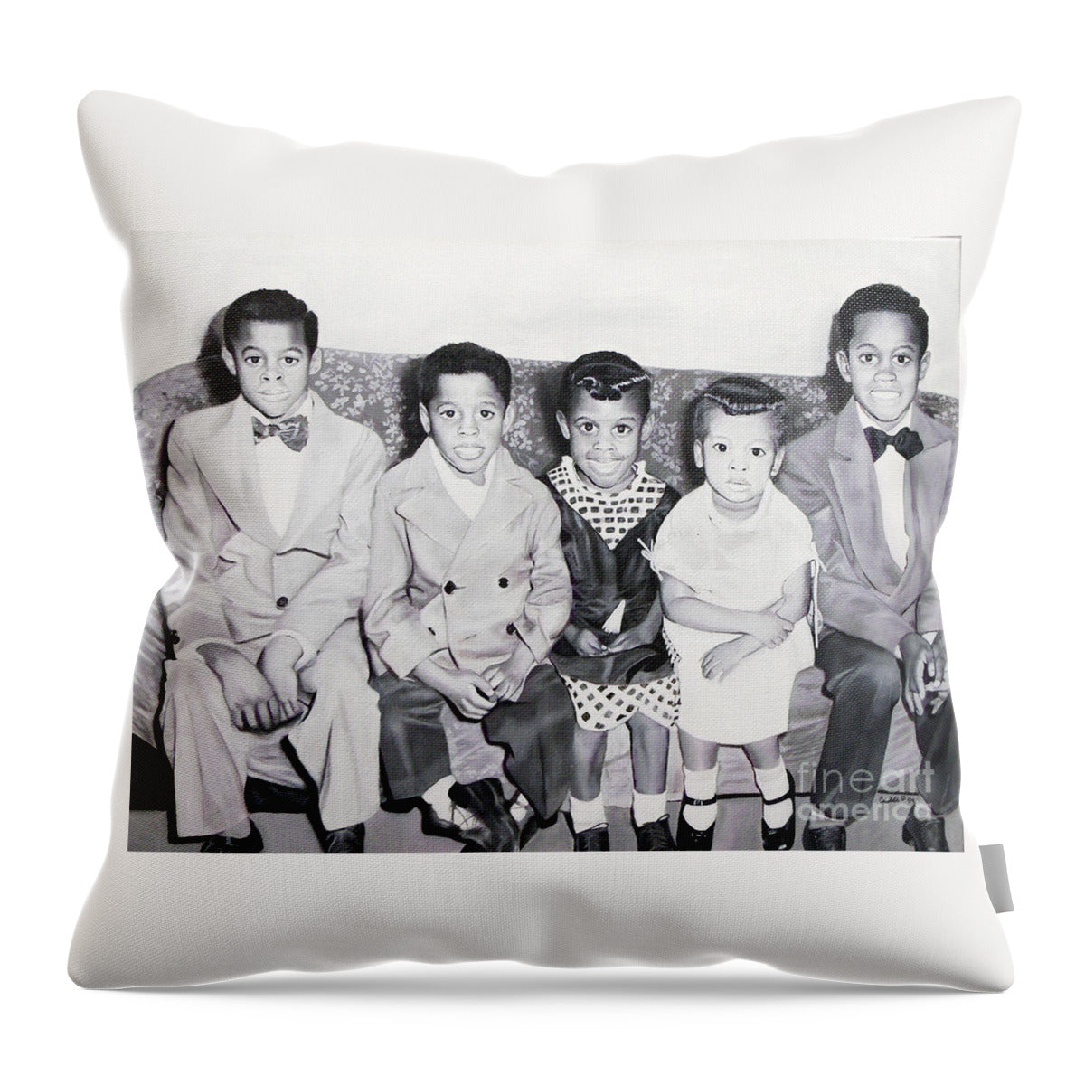 Children Sitting on Sofa - Throw Pillow