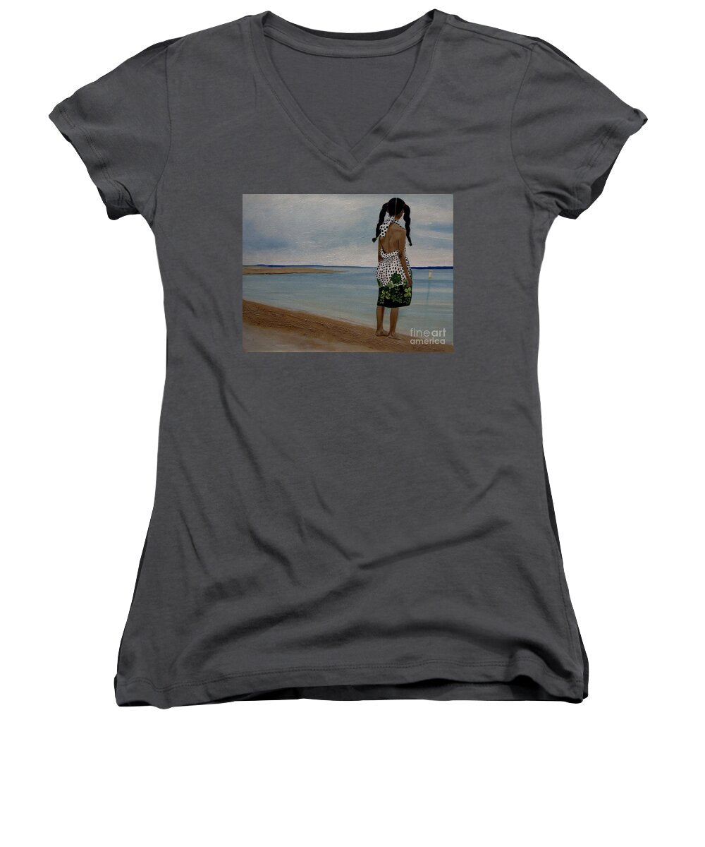 Little Girl on the Beach - Women's V-Neck