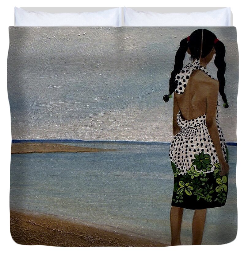 Little Girl on the Beach - Duvet Cover