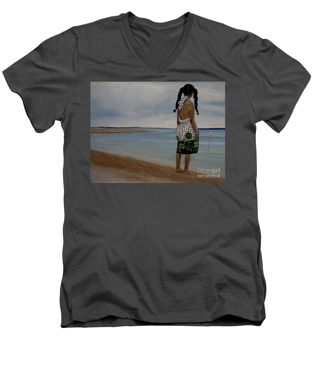 Little Girl on the Beach - Men's V-Neck T-Shirt