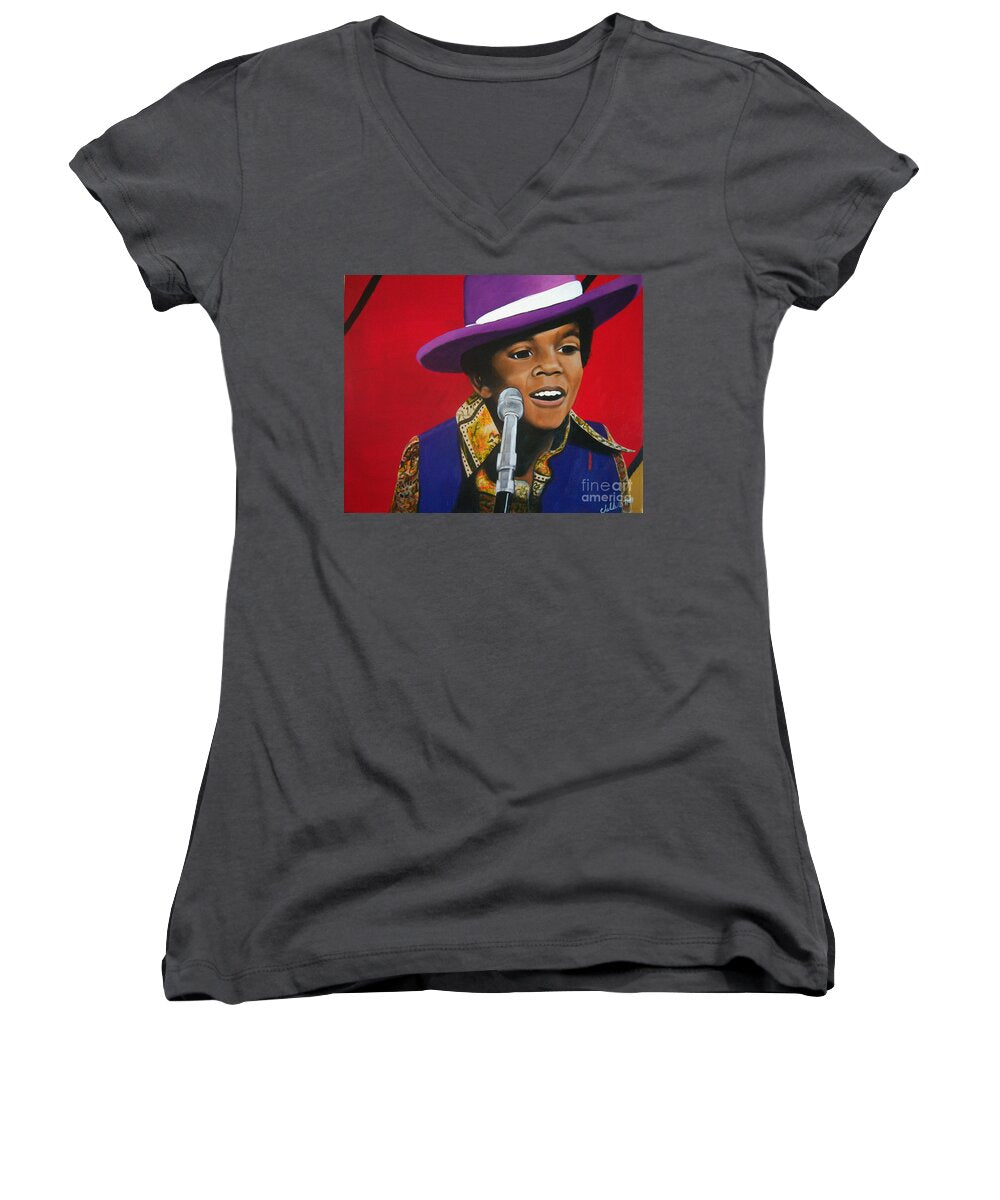 Young Michael Jackson Singing - Women's V-Neck